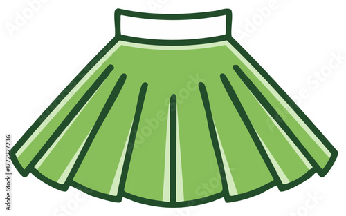 Flared green pleated skirt cartoon vector icon for apparel and fashion concepts