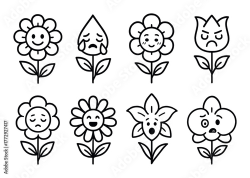 Illustration of flowers with diverse emotions and expressions