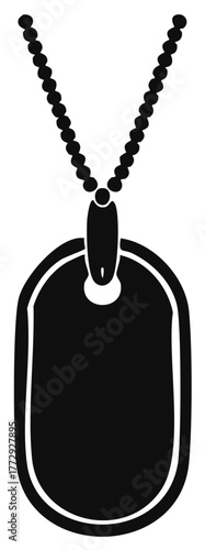 Simple black icon of a blank military dog tag on a beaded chain necklace