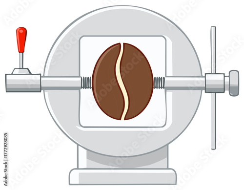 Illustrated Coffee Bean in Metal Vise Press Process Concept Graphic