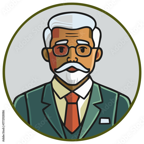 Distinguished senior businessman with white hair and a mustache in a formal suit vector icon