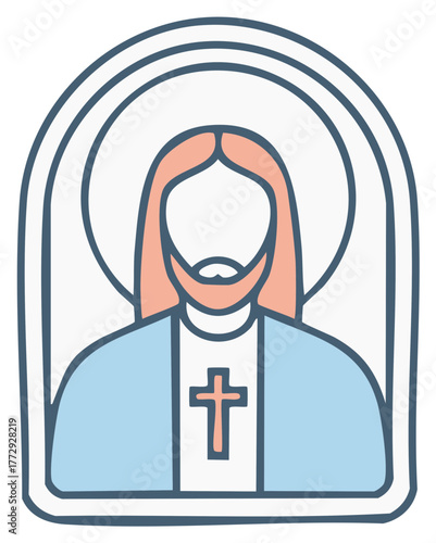 Illustration of Jesus Christ with a halo and a cross on his garment