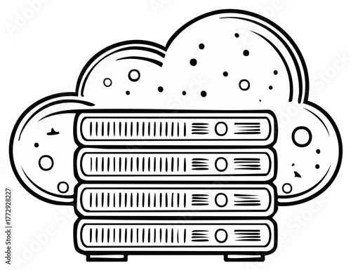 Cloud server storage icon graphic outline digital connection data center