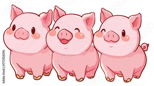 Adorable Kawaii Pig Farm Cartoon Cute Character Illustration