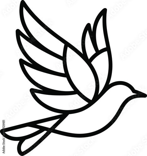 Abstract black line art of a bird with petal-like wings