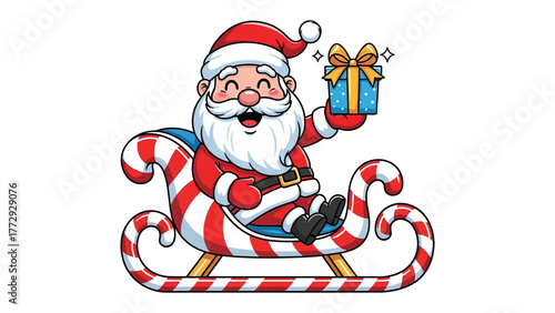 Santa's Sleigh and Gift: A jovial figure, dressed in traditional attire, joyfully presents a beautifully wrapped gift. Sitting comfortably in his iconic sleigh.