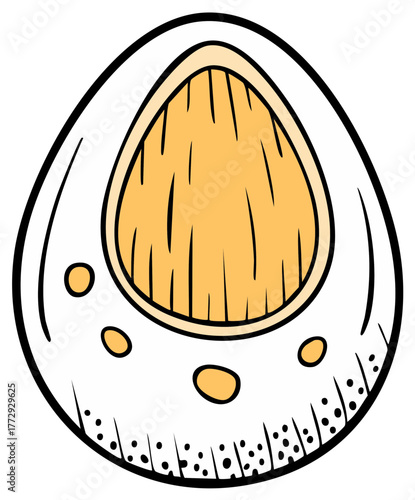 Cartoon illustration of a sliced egg with yolk showing detail of textures.