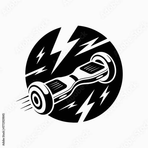 Electric hoverboard with lightning bolts in a circle