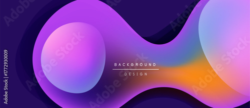 Abstract fluid shapes, vibrant colors blend. Purple, orange, pink hues create dynamic background design. Modern, smooth gradients dominate composition.