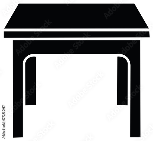Simple black table silhouette icon. Minimalist furniture vector graphic for interior design.