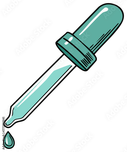 Medical Laboratory Dropper with Falling Teal Liquid Drop for Science or Health Concepts