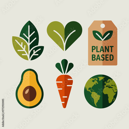 Healthy plant based food icons for vegan and vegetarian lifestyle