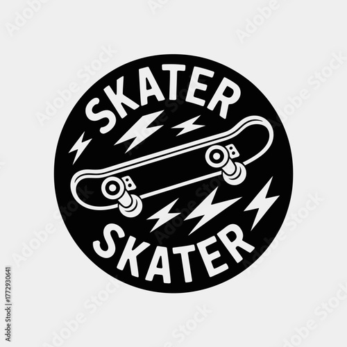 Skater skater circular emblem with skateboard and lightning bolts