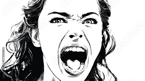 Intense Frustrated Woman Screaming in Rage Vector Illustration