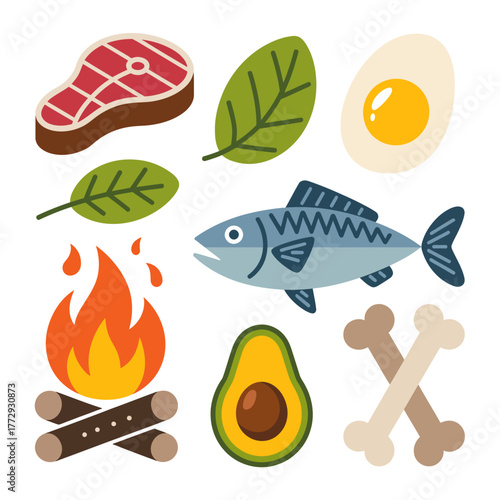 Healthy food and cooking elements for a balanced diet illustration