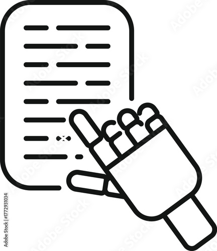 Robotic hand interacting with digital document, symbolizing automation and efficiency in modern workflows