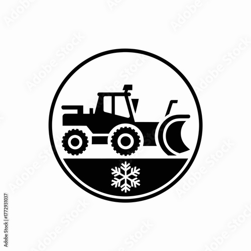 Snow plow tractor icon with snowflake symbol