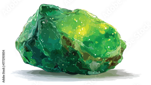 Mystical Green Stone on White Background Vector Illustration