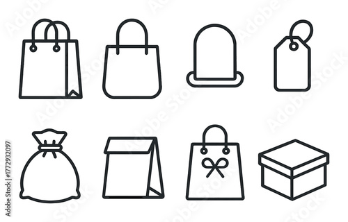 Elegant set of shopping and gift bag icons on dark gradient background