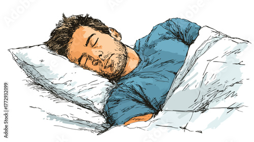 Peaceful Man Sleeping Comfortably on Soft Pillow in Bed