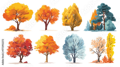 Vibrant Autumn Trees Vector Illustration Collection