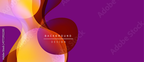 Abstract fluid shapes, vibrant colors blend. Purple background contrasts orange, yellow hues. Modern design element for digital projects.