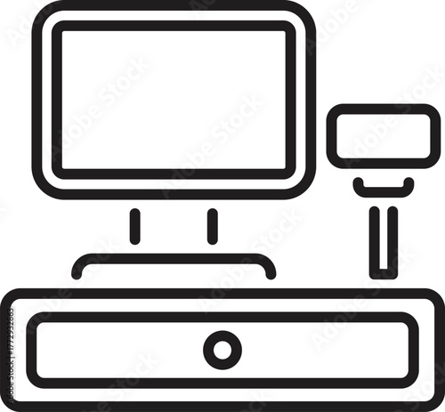 Cash register processing a cashless transaction with a monitor and card reader, ideal for representing modern retail and point of sale systems