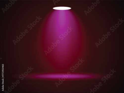 Dramatic spotlight illuminating a dark stage with vibrant magenta color