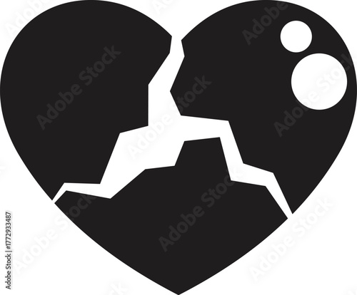 Black broken heart representing sadness, end of relationship and end of love