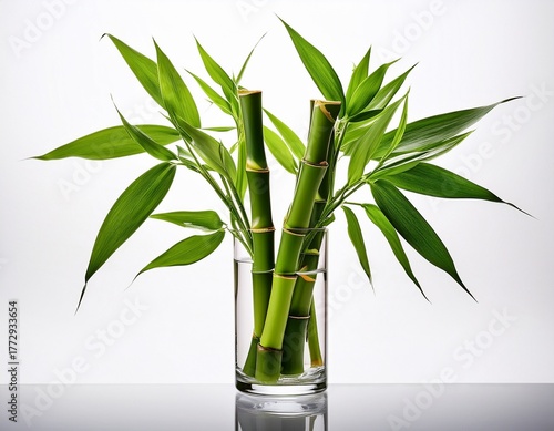 lucky bamboo stalks in a clear glass vase isolated on a white background background removed