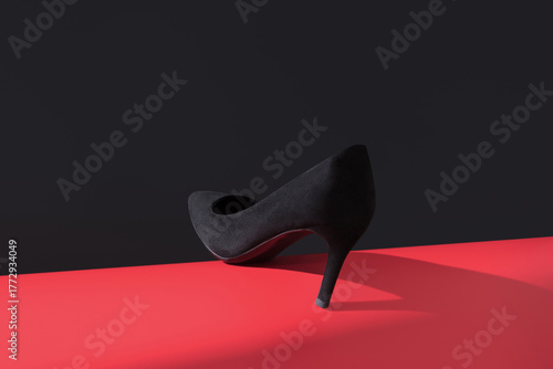 Elegant black suede high-heeled women's shoes