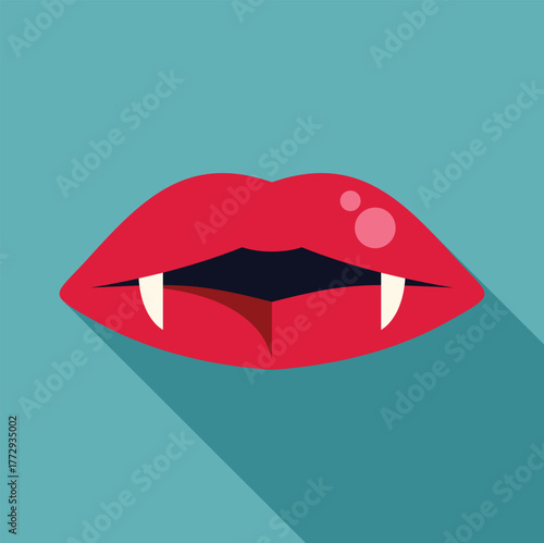Vampire lips showing fangs biting lower lip, ideal for halloween projects