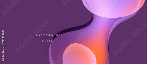 Abstract purple design features overlapping fluid shapes. Gradient colors create dynamic visual effect. Modern background element.