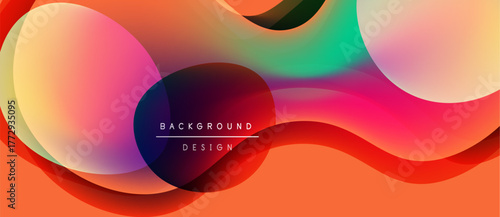 Abstract colorful shapes overlap. Gradient hues blend, creating dynamic visual effect. Text reads background design. Modern aesthetic.