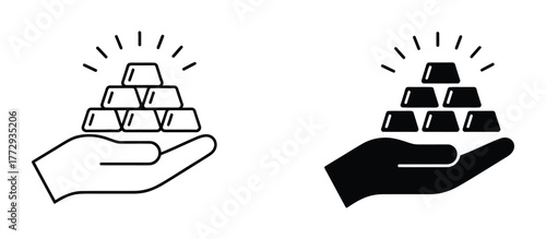 Gold bars in hand icon. Business Finance symbol. Trading icon. Flat vector illustration.