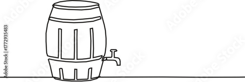 barrel drink vintage object one line art design vector, continuous single drawn line art doodle wooden oak beer barrel,