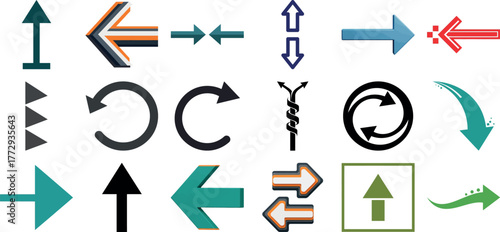 Diverse set of arrow icons and symbols representing direction and movement