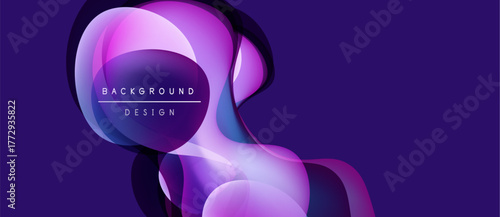 Abstract purple design features overlapping translucent shapes. Gradient colors create dynamic visual effect. Text reads background design.