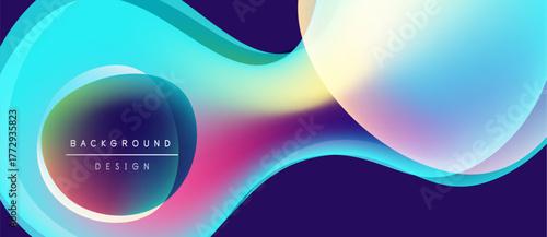 Abstract fluid shapes, vibrant colors blend. Gradient waves create dynamic background design. Modern aesthetic, smooth transitions present.