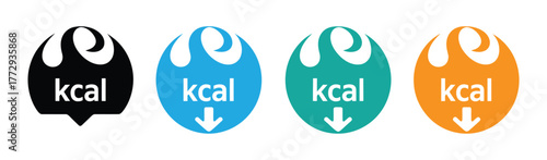 Energy fat burn kcal fire icon set isolated on white