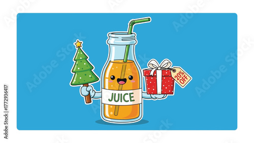 Festive Juice Delight: A cheerful juice bottle, decorated for the holiday season, offers a sweet treat with festive flair.