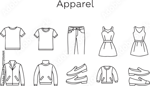Minimalist Outline Clothing and Footwear Vector Illustrations