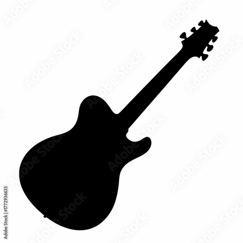 Silhouette of a solid body electric guitar against a white background