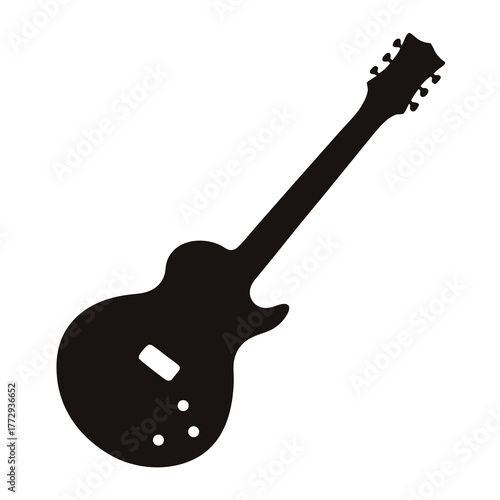 Silhouette of an electric guitar with a clear outline on white background