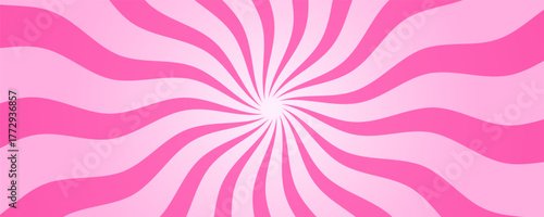 Wavy pink radial stripes background. Strawberry lollipop, candy, yogurt or ice cream print. Rosy sunburst, explosion or surprise manga style effect. Groovy y2k pattern.