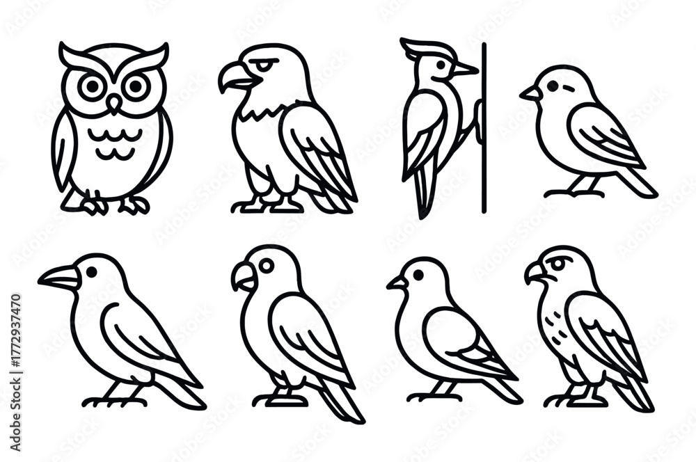 Fototapeta premium Stylized bird icons on dark background