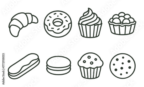 Illustrated icons of various bakery items on textured background