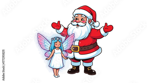 Santa and the Fairy: Santa Claus stands beside a radiant fairy, their friendship embodying the magical essence of Christmas.