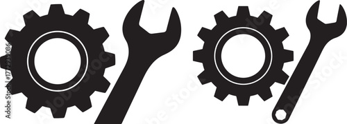 Gears and wrenches industrial tools silhouette