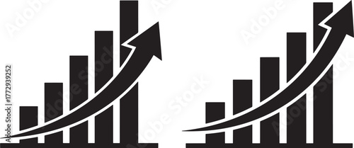 Two bar chart growth arrows silhouette